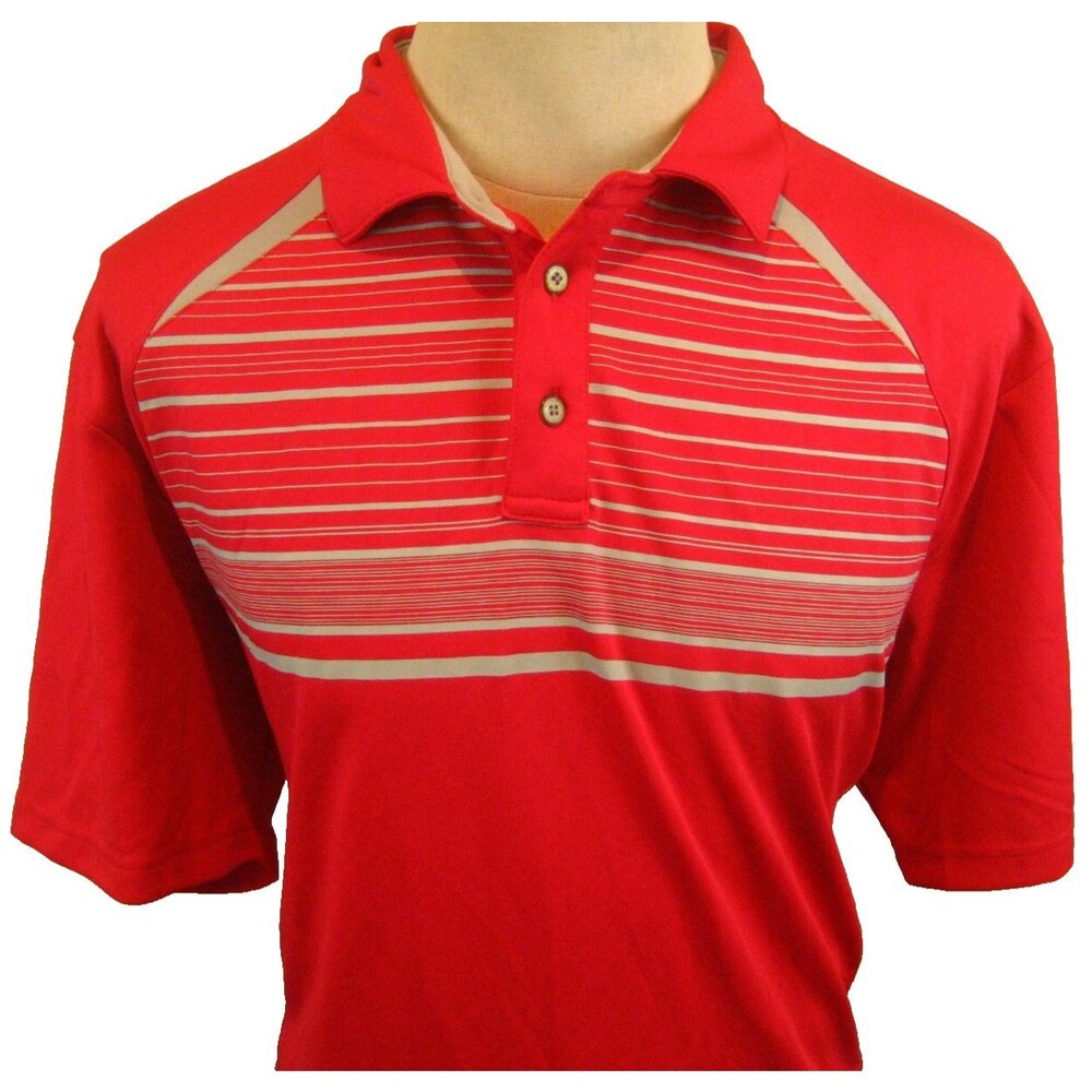 Mens Grand Slam Red/Silver Stripe SS Polo Golf Casual Shirt sz XL - Picture 2 of 4